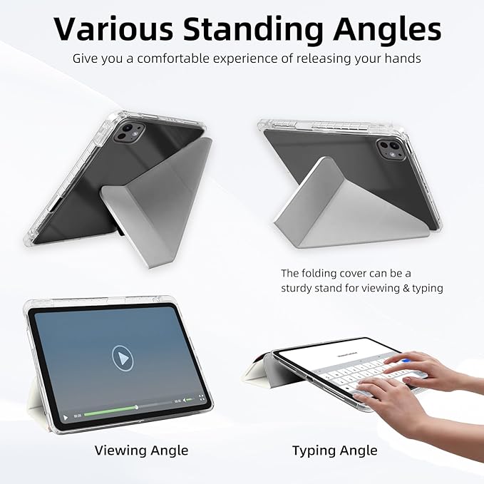 for iPad Pro 11 2024 Case with Pencil Holder Foldable Y-Shaped Protective Cover Stylish Clear Multi-Angle Viewing &amp Auto Sleep/Wake Black Cat Wildflower Field Tablet Case