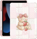 Cute Kawaii Bear Grid for iPad Pro 11 Inch Case 4th/3rd/2nd Generation 2022/2021/2020 with Pencil Holder Auto Sleep/Wake Pink Leather Soft TPU Back Cover