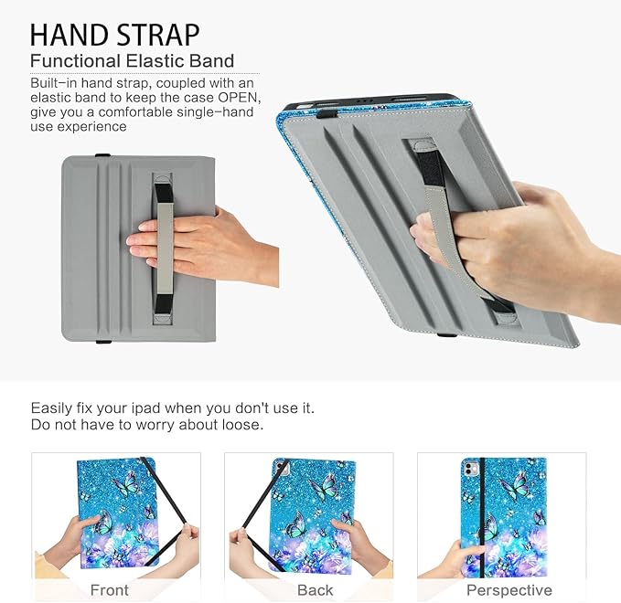 Rotating iPad Air 11-Inch Case M4/M3/M2 Case for iPad Air 5th/4th Generation 10.9 Inch360 Swivel Multi-Angle Adjustable Stand Pencil Holder/Pocket/Hand Strap iPad Pro 11-inch case Flowers Butterfly