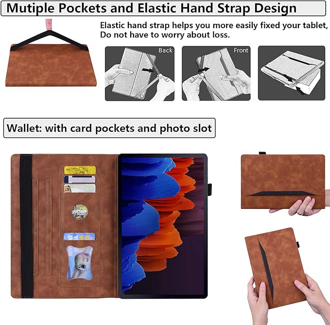 12.4 Inch Case for Samsung Galaxy Tab S8 Plus/S8+ 2022/S7 FE 2021/Tab S7 Plus/S7+ 2020 (SM-X800/T730/T970) with S Pen Holder Pocket &amp [Auto Wake/Sleep] Folding Stand PU Leather Cover Brown