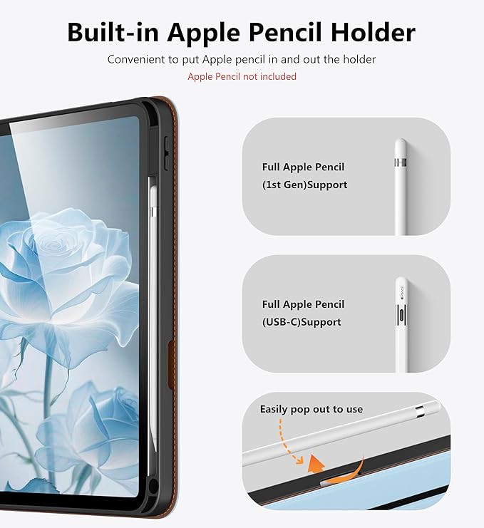 DTTO for iPad A16 Case iPad 11th / 10th Generation Case (2025/2022) 360 Degree Rotating Premium Leather Folio Stand Cover with Pencil Holder Ice Blue