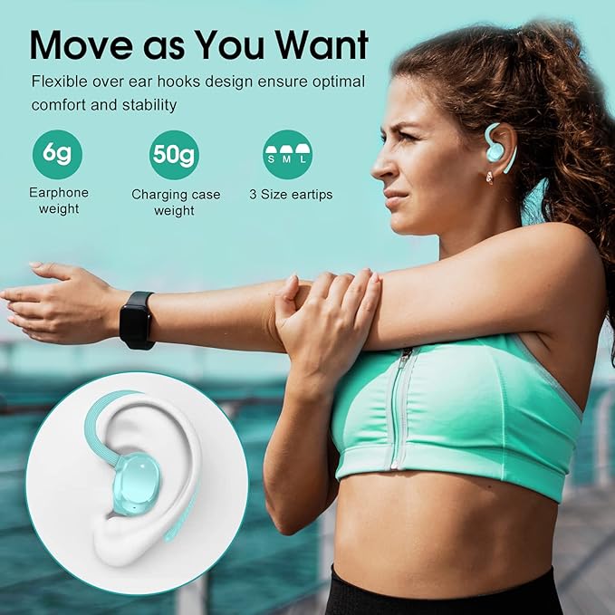 Wireless Earbuds 2023 New Ultralight Sport Bluetooth 5.3 Headphones In Ear with LED Display Built-in Mic Earphones IPX7 Waterproof Wireless Headphones with Earhooks for Gym Workout (Blue)