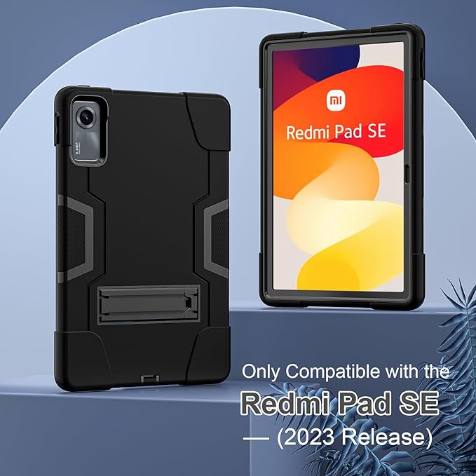 case Cover for Xiaomi Redmi Pad SE 11 inchSlim Heavy Duty Shockproof Rugged Protective Case with Built-in Stand for Redmi Pad SE 11 2023 (Black/Black)