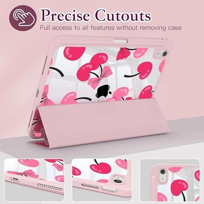 CISSOOK Case for iPad (A16) 11 inch 2025 &amp 10.9 inch iPad 10th Generation 2022 3D Pattern Slim Lightweight Protective Cover with Stand Auto Wake/Sleep Function Pink Cherry