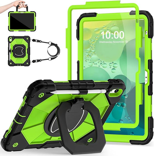 Case for iPad (A16) 11th Generation 11 Inch (2025) /iPad 10th Generation 10.9 Inch (2022) with Rotating Stand Screen ProtectorHeavy Duty Shockproof Cover for i Pad 10th Gen CaseBlack Green