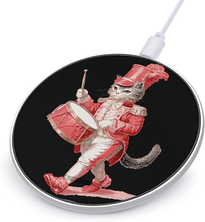 Vintage Cat Band Drum Drummer Phone Charger Magnetic Charging Pad Anti-Slip with USB Cable