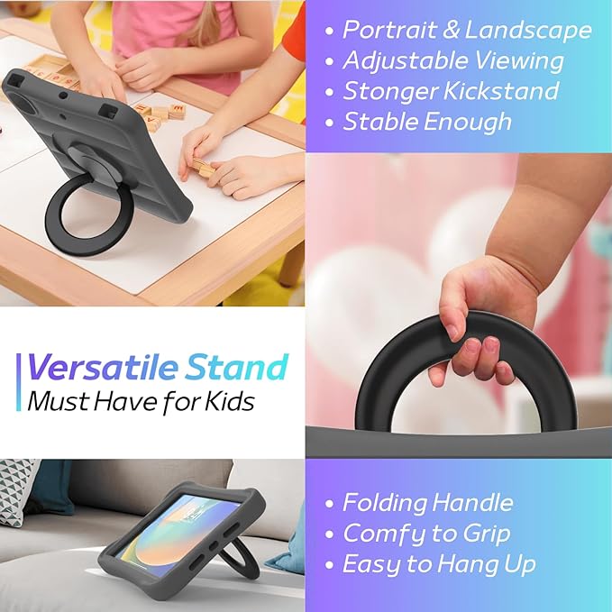 MRWHO Kids Case for iPad 9th 8th 7th Generation 10.2 inch – Sturdy Lightweight Flexible Shockproof Stand Handle Girls Boys Case for iPad 9 8 7 Gen 2021/2020/2019 Grey