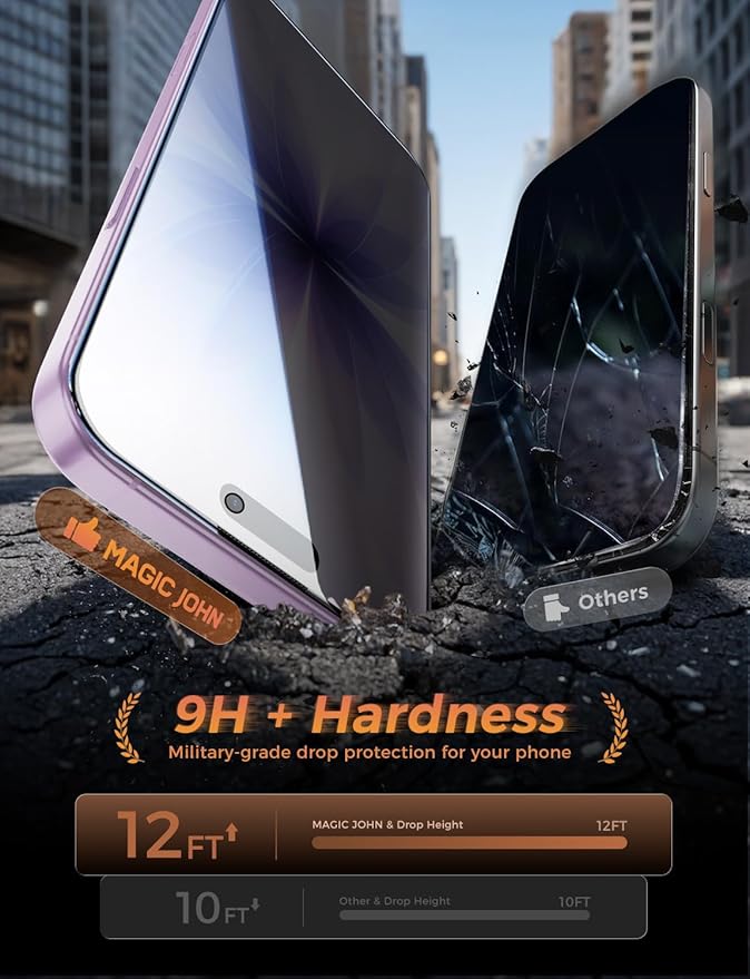 MAGIC JOHN 3rd Gen Upgraded for iPhone 17 Privacy Screen Protector 6.3 Inch25°Anti-Spy ScreenShockproof Tempered GlassAuto Dust-RemovalBubble FreeEasy InstallationDaily Drop Protection2 Pack