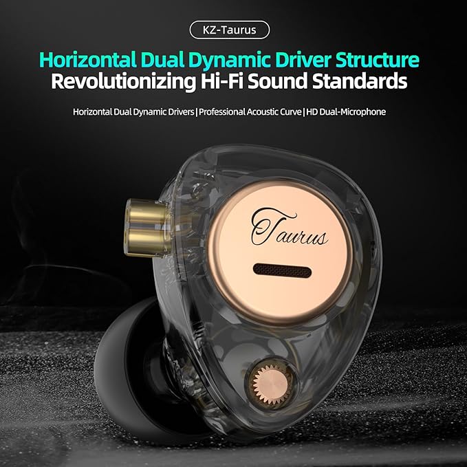 KZ Taurus in Ear Monitor Headphones Horizontal 2DD Gaming Earbuds Wired IEM in Ear Headphones Noise Cancelling Ear Buds Sound Localization in-Ears for Singers Musicians Audiophiles