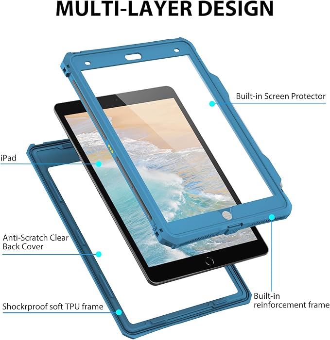 ShellBox Case iPad 10.2 9th /8th/7th Generation Waterproof Case Full-Body Heavy Duty Shockproof Protective Cover Built-in Screen Protector with Shoulder Strap for iPad 10.2 2024-2019
