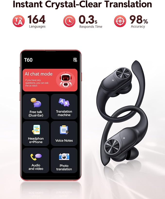 PocBuds Bluetooth Headphones Wireless Earbuds 80hrs Playtime Wireless Charging Case Digital Display Sports Ear Buds with Earhook Deep Bass IPX7 Waterproof Over-Ear Earphones for TV Phone Laptop Black