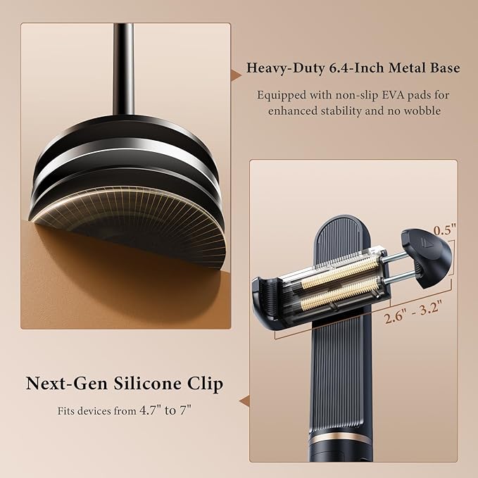 Height/Angle Adjustable Phone Holder 10-25 Retractable Tall Phone Stand for Desk720°Rotatable+180flip Phone Holder Stand for Video Calls Kitchen Table Office Etc -Clip Type
