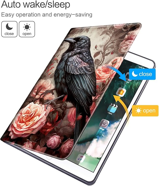 for 10.1 Fire HD 10 Tablet (5th/7th/9th Generation2015/2017/2019 Release) Case with Pen Holder &amp Auto Wake/Sleepd Shockproof Stand Protective CovertBird and Roses