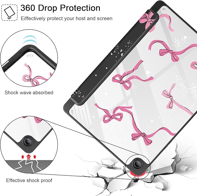 Tuiklol for Samsung Galaxy Tab A9+ Tablet 11” / A9+ Plus 2024 2023Buit-in S-Pen Holder with Clear Protective Cover Transparent Back Shell Auto Wake/Sleep Samsung Tab A9 Plus CoverBow-Black