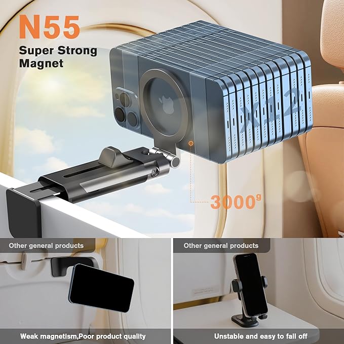 Airplane Phone Holder Mount360° Adjustable Hands-Free MountHandsfree Airport Mount Long Flight Must Haves for Woman Man Fits iPhone 17 16 15 14 Pro Max Series
