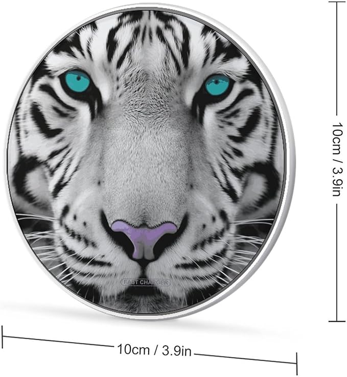 Tiger with Teal Eyes Wireless Charger Fast Wireless Charging Pad with USB Cable 10W Anti-Slip Magnetic Wireless Charger Portable Slim Charger Puck Travel Charging Station