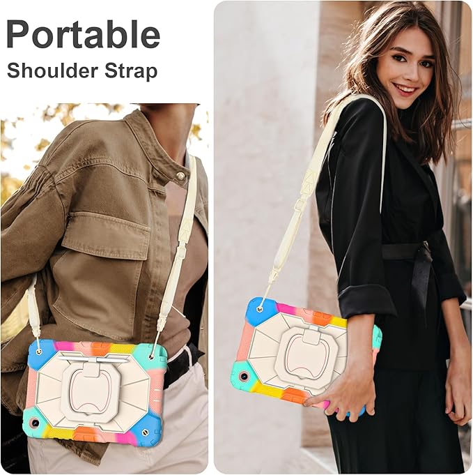 for Galaxy Tab A9 Plus Case 11 Inch Rugged Case for Samsung Galaxy A9+ Tablet with Screen Protector 360 Rotating Stand Shoulder Strap Pen Holder 2023 Model(SM-X210/X216/218) Rainbow