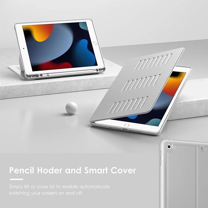 VIKESI Case for iPad 9th / 8th / 7th Generation 10.2 inch (2021/2020/2019 Released)Multiple Angles Magnetic Stand CoverShockproof BackPencil Holderand Auto Sleep/WakeGray