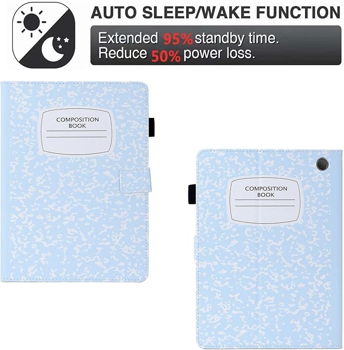 Cute Case for All-New Amazon Kindle Fire HD 10 &amp 10 Plus Tablet (13th/11th Generation 2023/2021 Release) 10.1Vegan Leather Slim Folding Stand Cover with Pocket Auto Wake/Sleep Blue Notebook