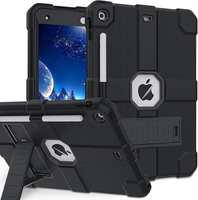 Case for iPad 9th/8th/7th Generation 2021/2020/2019(10.2 inch) Heavy Duty Shockproof Rugged Protective 10.2 Cover with Built-in Stand for iPad 9 8 7 Gen(Black)