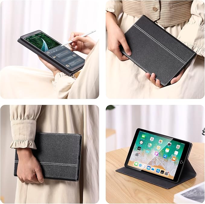 for Ipad Case 10.2-inch 9th/8th/7th Gen 2021/2020/2019 Genuine Leather Cover Protective ShellAuto Wake/Sleep.Red