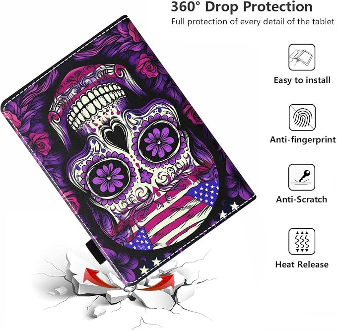 American Flag Purple Flower Skull