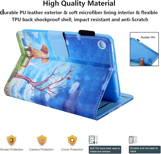 All-New 7 Amazon Kindle Fire 7 Tablet Case (9th/7th/5th Generation 2019/2017/2015) Smart Stand PU Leather Magnetic Cover with Card Pocket Pencil Holder [Auto Sleep/Wake] Elephant Rabbit