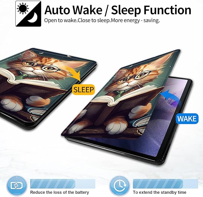 Case for All-New Amazon Fire HD 8 &amp 8 Plus Tablet (12th Generation/10th Generation 2024/2022/2020) 8PU Leather Slim Standing Smart Cover Case with Auto Sleep/WakeReading Cat