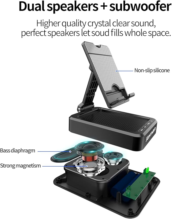 JTEMAN Tablet Stand Adjustable with Bluetooth SpeakersKitchen GadgetsGifts for Women MenWireless Bluetooth Speaker Tablet HolderDesk Mic Charging Sation Compatible with Phones and Tablet