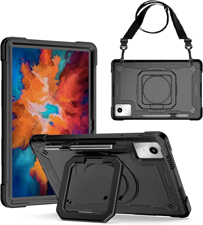Case for Lenovo Tab M11 11 inch Tablet (TB-330FU / TB-331FC) 2024 Released - Heavy Duty Impact Resistant Case Cover with Rotating Ring Stand (Black/Black)