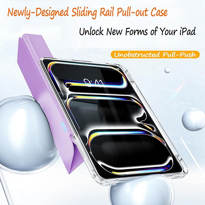 Case for iPad 9th/8th/7th Generation 2021/2020/2019 (10.2 inch) Case with Pencil Holder Slide Detachable Magnetic Trifold Stand Shockproof Slim Cute Clear Back Protective Cover (Violet)