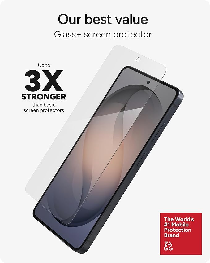 ZAGG Glass+ Samsung Galaxy S26 Ultra Screen Protector - Impact &amp Shatter Protection 3x Stronger Tempered Glass Fingerprint Scanner Compatible Scratch Resistant InvisibleShield Easy Installati