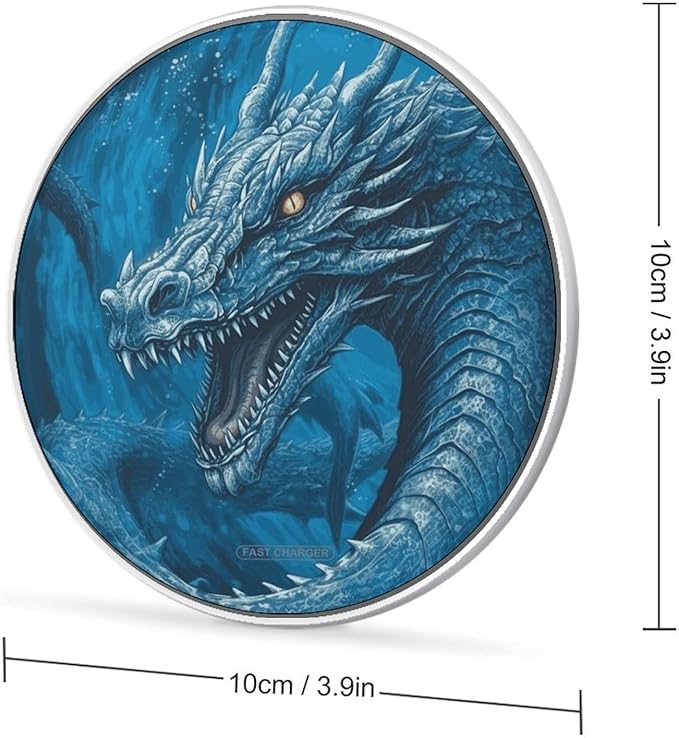 Dragon Cool Blue Wireless Charger Fast Wireless Charging Pad with USB Cable 10W Anti-Slip Magnetic Wireless Charger Portable Slim Charger Puck Travel Charging Station