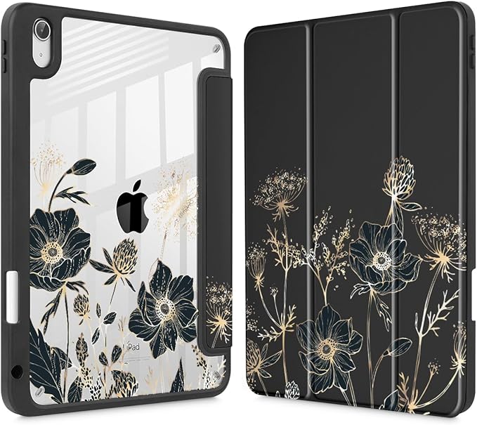 May Chen for iPad Air 11-inch M4/M3/M2 (2026/2025/2024) iPad Air 5th/4th 10.9 Inch - Shockproof Cover with Clear Back Shell &amp Penceil Holder Auto Wake/Sleep Stand Cover Abstract Floral