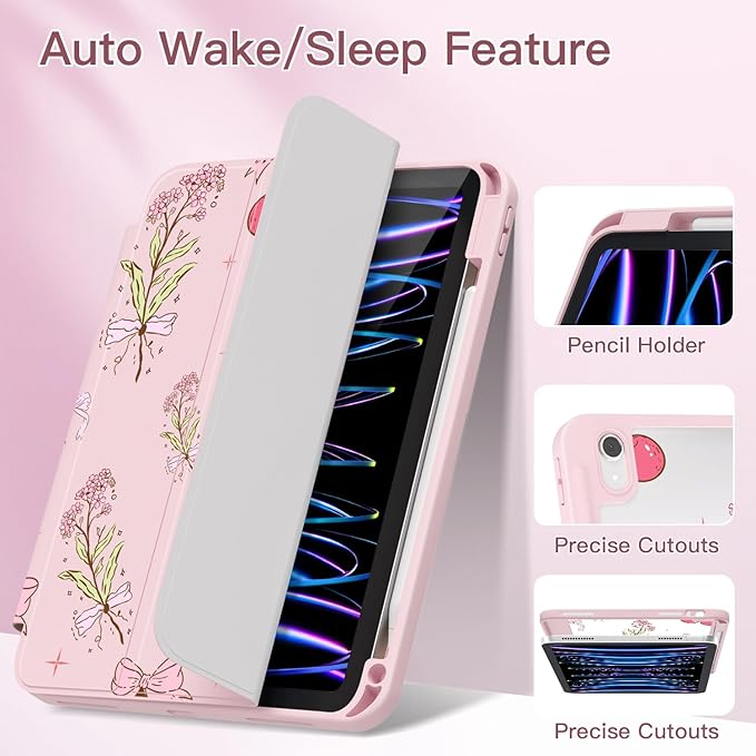 Teryeefi Case for iPad (A16) 11th Generation 11 inch (2025) &amp iPad 10th Generation 10.9 inch (2022) with Pencil Holder-[Auto Wake/Sleep] Premium Stand Case with Clear Back Cover Pink Cherry