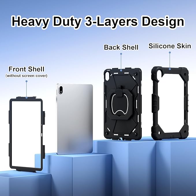 Shoulder Strap Tablet Case for Huawei MatePad SE 11 11.0 inch Heavy Duty Shockproof Protective Cover with Kickstand Handle Shoulder Strap for Kids Women Man Black