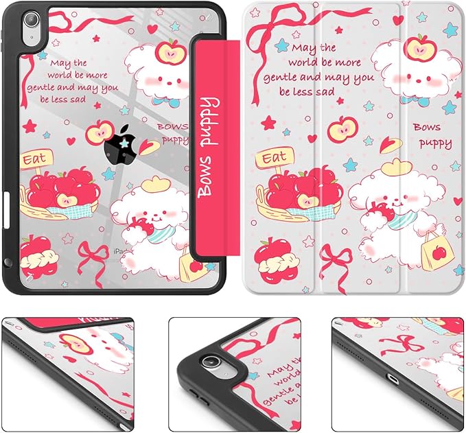 Mektron for 11th Generation iPad 11-inch A16 chip 2025 Cover with Pencil Holder Fit 10th Generation iPad 10.9-inch A14 chip 2022 Shockproof Clear Shell Cute Puppy