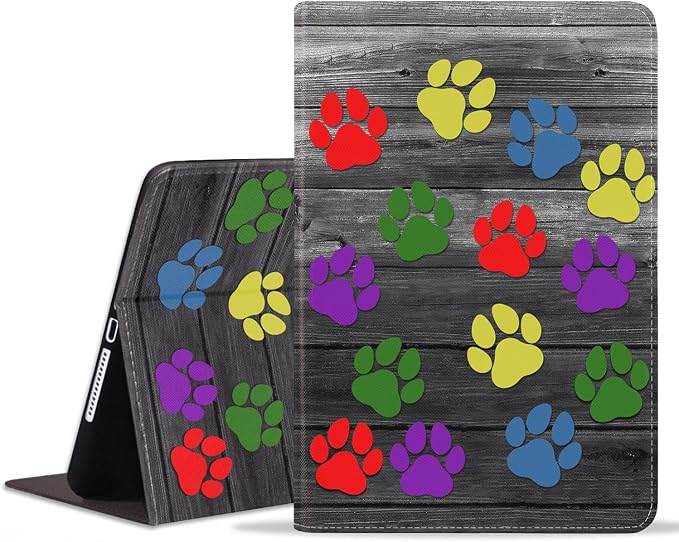 Colorful Dog Paw Print on Wooden Board