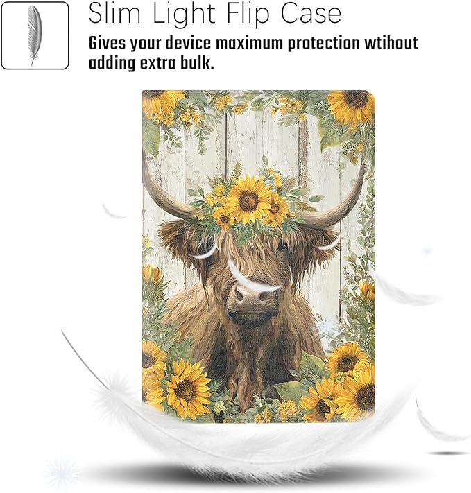 Case for Samsung Galaxy Tab A11/A9 8.7-Inch 2025/2023Adjustable Stand Auto Wake/Sleep Function Full Body Protection Cover - Highland Cow Sunflower