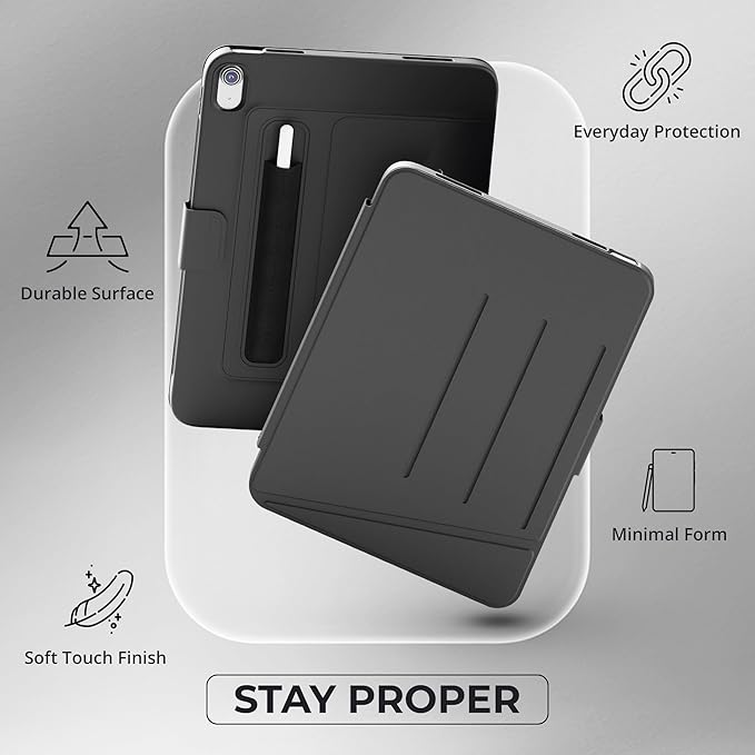 Proper iPad Case 10th &amp 11th Generation (A16) with Dual Pencil Holder - Secure Pouch + Magnetic Side - 10.9 Inch Folio Cover Multi-Angle Portrait Stand &amp Fridge Mount