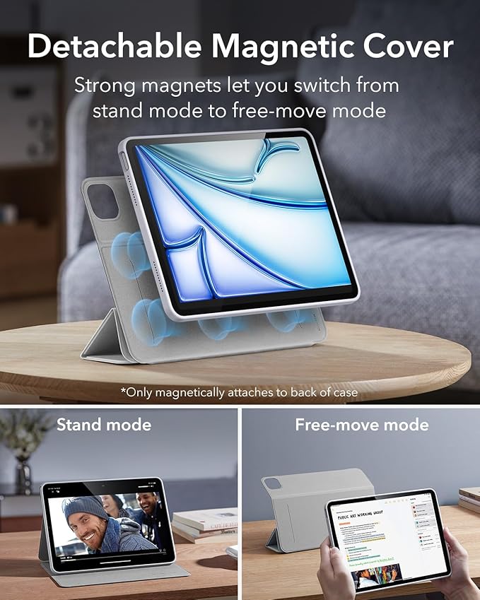 ESR for iPad Air 11 Inch Case M4/M3/M2 (2026/2025/2024) iPad Air 5th/4th Gen Case (2022/2020) 10.9 Inch with Pencil Holder Removable Magnetic Cover Vertical Stand Rebound 360 Series Grey