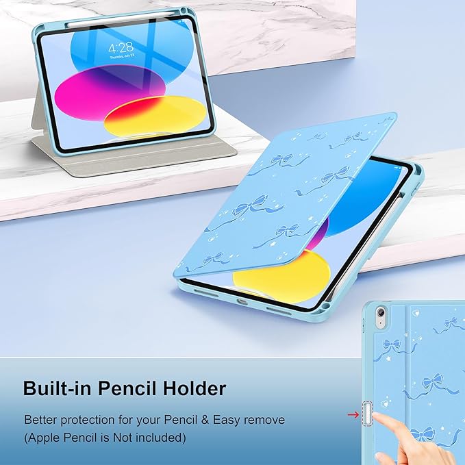 Supveco Case for iPad (A16) 11th Generation 11 inch (2025)iPad 10th Generation 10.9 inch (2022) with Pencil HolderPremium Folio Stand Case with Soft TPU Back CoverAuto Wake/Sleep-Blue