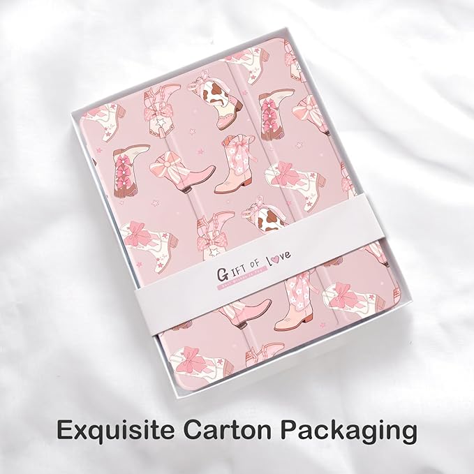 Cute Cowgirl Boots Ribbon Bow for iPad Pro 11 Inch Case (M5/M4) 2025/2024 with Pencil Holder Auto Sleep/Wake Pink Leather Soft TPU Back Cover
