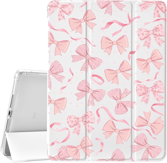 JOYLAND Polka Dot Pink Bow Case for iPad 10th Generation 10.9 inch/iPad (A16) 11th Generation 11 Inch 2025 with Pencil HolderTrifold Stand Protective Cover with Soft TPU BackWhite