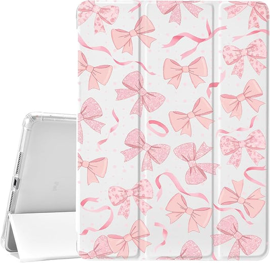JOYLAND Polka Dot Pink Bow Case for iPad 10th Generation 10.9 inch/iPad (A16) 11th Generation 11 Inch 2025 with Pencil HolderTrifold Stand Protective Cover with Soft TPU BackWhite