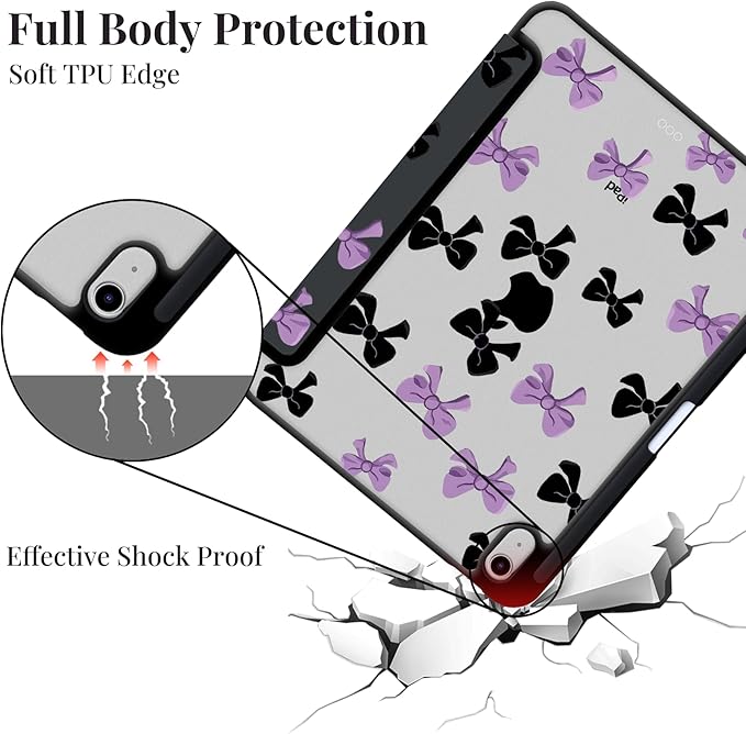 Y2k Printed Case for iPad (A16) 11th Gen 2025 11/10th Gen 2022 10.9 Cute Bowknot Clear Hard Back Hybrid Casewith Pencil Holder Trifold Stand Slim Tablet Cover for Women