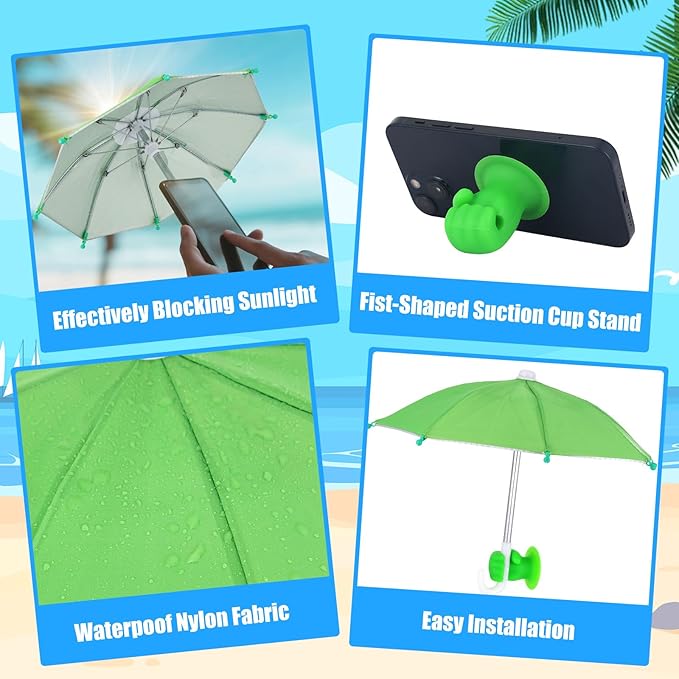 10 PCS Mini Umbrella for Phone Sun Shade with Adjustable Fist Hand Suction Cup Stand Mobile Holder Universal Cell Phone Umbrellas for Summer Holiday UV Protection Beach Pool Travel Outdoor Sunshield