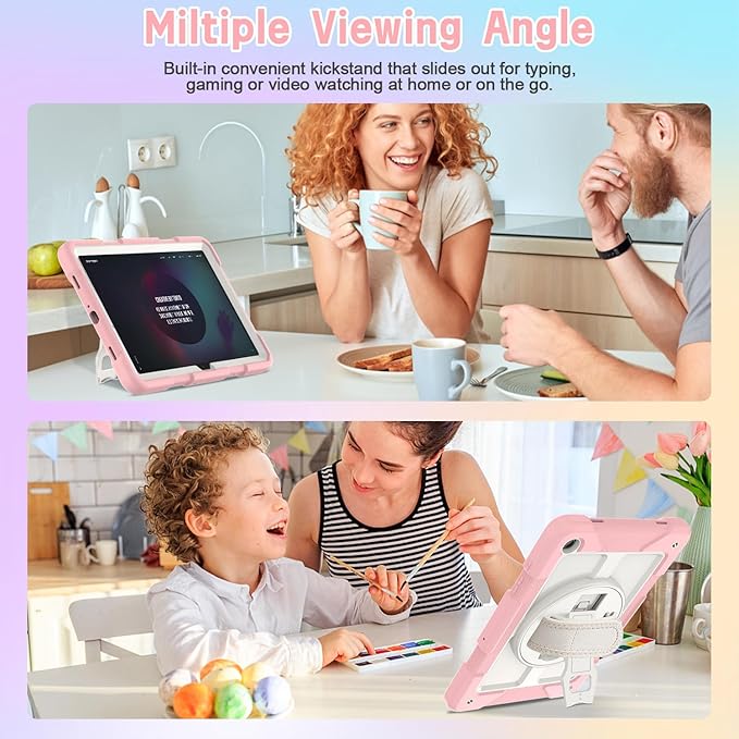 AVAWO Case for Samsung Galaxy A9+ Plus 11 inch 2023 with 360° Swivel Handle Strap Cover with Lanyard Pink and Beige