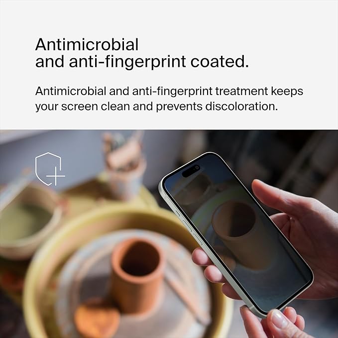 Belkin ScreenForce TemperedGlass Treated Privacy Screen Protector for iPhone 15 and 14 Pro - Slim &amp Scratch-Resistant - Includes Easy Align Tray for Bubble Free Application