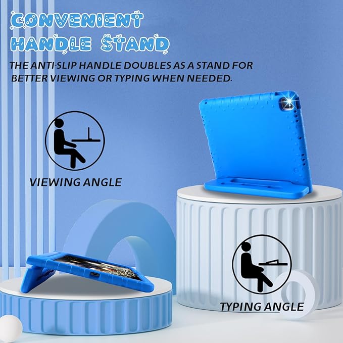 for iPad Pro 13 inch Case 2024 Shockproof Kids iPad 13 Pro Case Protective Cover for iPad Pro 13 M4 with Pencil Holder Anti-Slip Handle Stand Blue